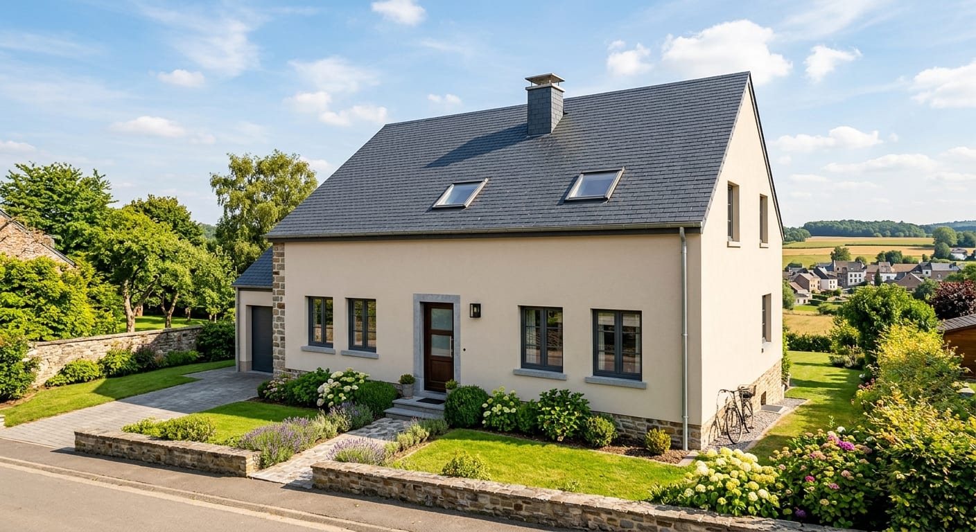 Maison unifamiliale en Wallonie bénéficiant d'une rénovation complète avec isolation toiture et isolation mur extérieur par enduit de façade moderne